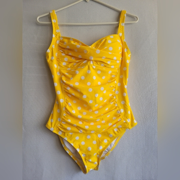 Joyaria Yellow & White Polkadot Swimsuit w. Tummy Control Panel (NWOT) - Picture 5 of 5